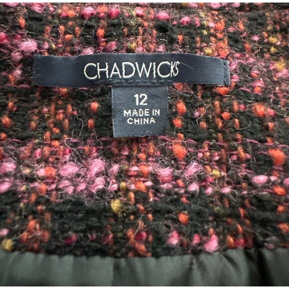 Chadwicks Coat Wool Trench Tweed Purple Black Mid Length Ruffle Sleeves Size 12 - Picture 8 of 9